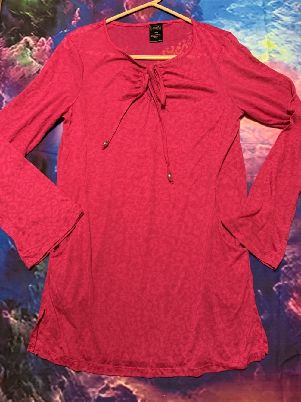 Catalina Pink Tie-Front Tunic with Subtle Texture